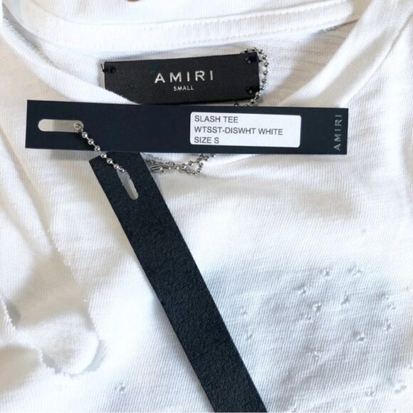 Amiri slash tee  cropped white distressed tee shirt - Picture 7 of 13